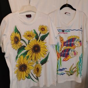 Vibrant Sunflower and Fish Kids T-Shirts